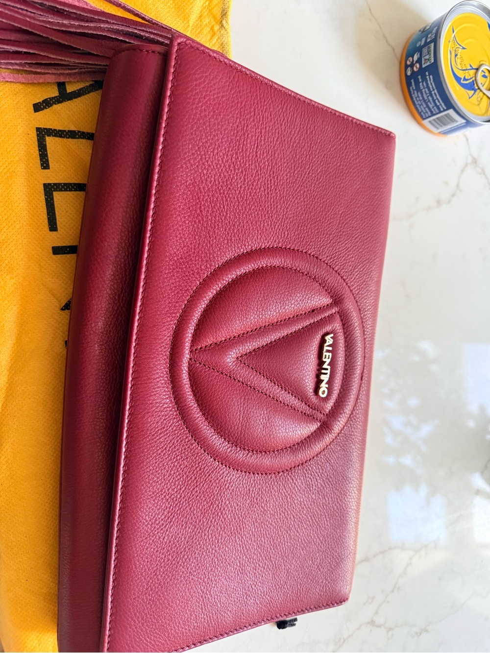 Valentino Burgundy Leather Wristlet Clutch with Tassel